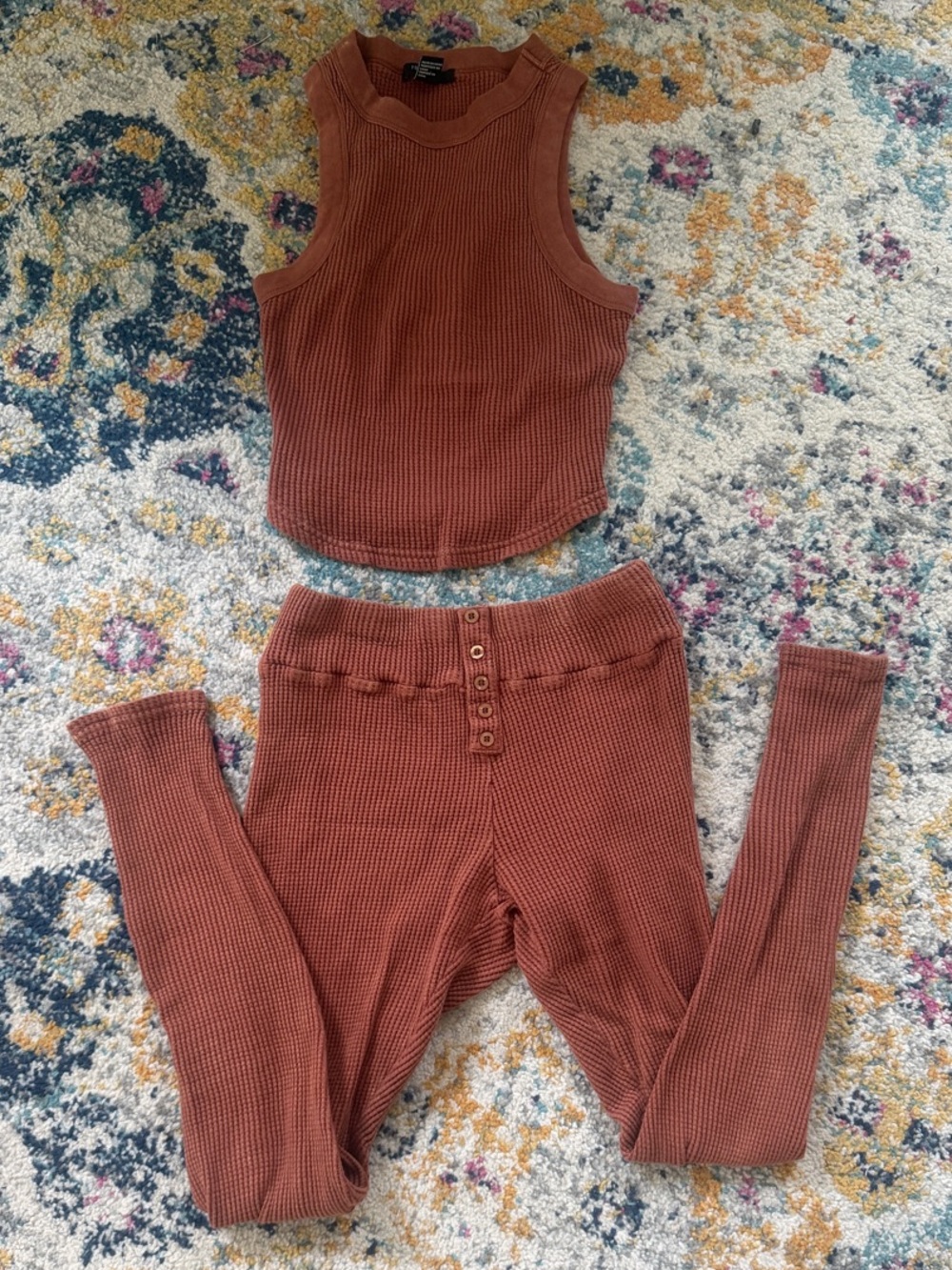 Forever 21 Rust Ribbed Tank and High-Waist Leggings Set